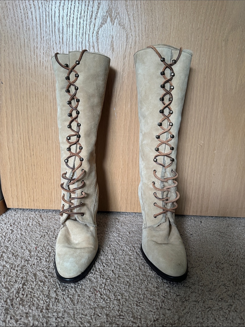 J. Crew Women’s Tall Lace-Up Suede Boots in Light Tan